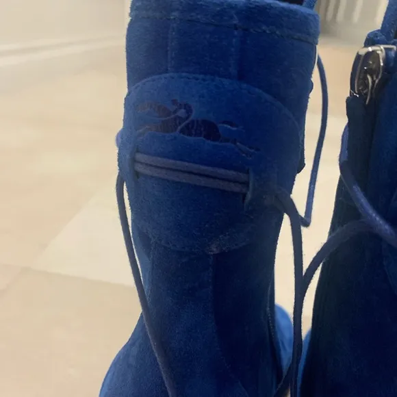 LONGCHAMP Blue Lace-Up Elegant Short Boots Size 36