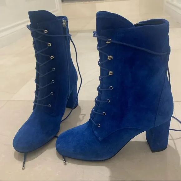 LONGCHAMP Blue Lace-Up Elegant Short Boots Size 36