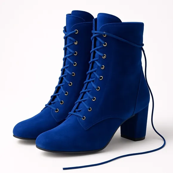 LONGCHAMP Blue Lace-Up Elegant Short Boots Size 36