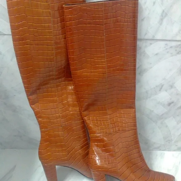 Longchamp Croc Embossed Boots In Burnt Orange Size 40