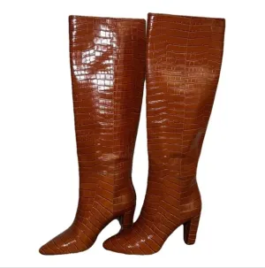 Longchamp Croc Embossed Boots In Burnt Orange Size 40