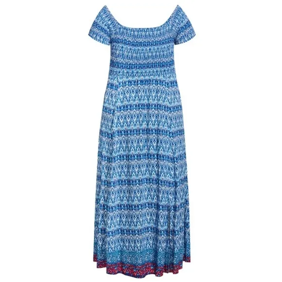Loralette 22W-32W On/Off Shoulder Aqua Paelynn Border Maxi Dress M20.10