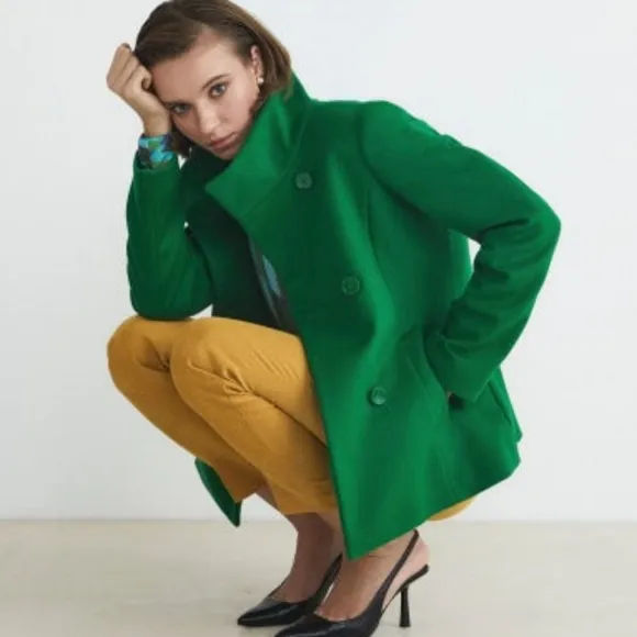 Louben Wool and Cashmere Double Breasted Short Pea Coat in Kelly Green Size 12
