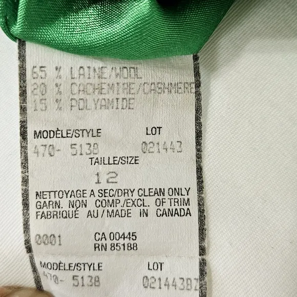 Louben Wool and Cashmere Double Breasted Short Pea Coat in Kelly Green Size 12