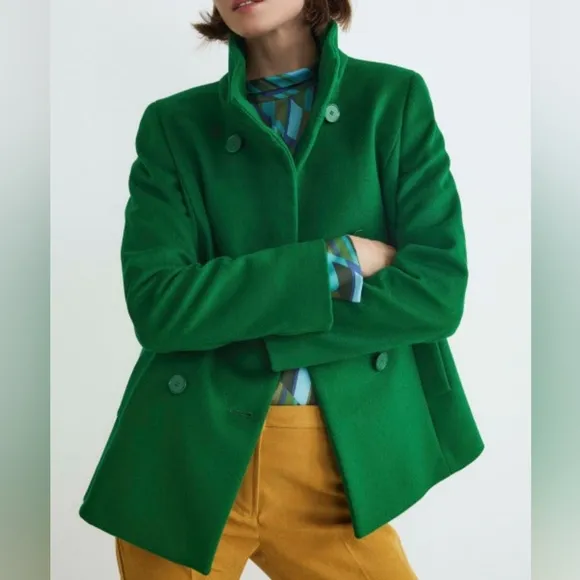 Louben Wool and Cashmere Double Breasted Short Pea Coat in Kelly Green Size 12