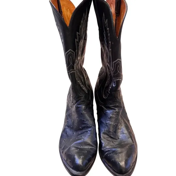 Lucchese 1883 Ostrich Full Quill Black Cowboy Boots  Stitch Leather 11.5 Men EUC