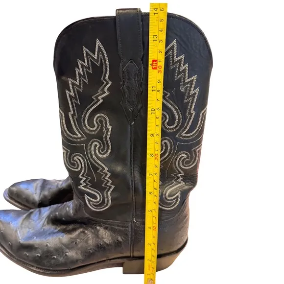 Lucchese 1883 Ostrich Full Quill Black Cowboy Boots  Stitch Leather 11.5 Men EUC
