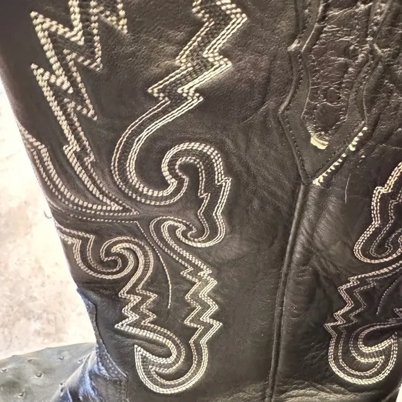 Lucchese 1883 Ostrich Full Quill Black Cowboy Boots  Stitch Leather 11.5 Men EUC