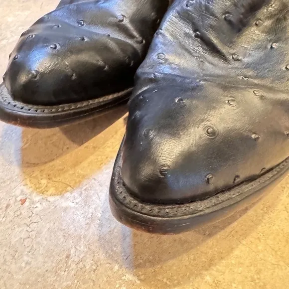 Lucchese 1883 Ostrich Full Quill Black Cowboy Boots  Stitch Leather 11.5 Men EUC