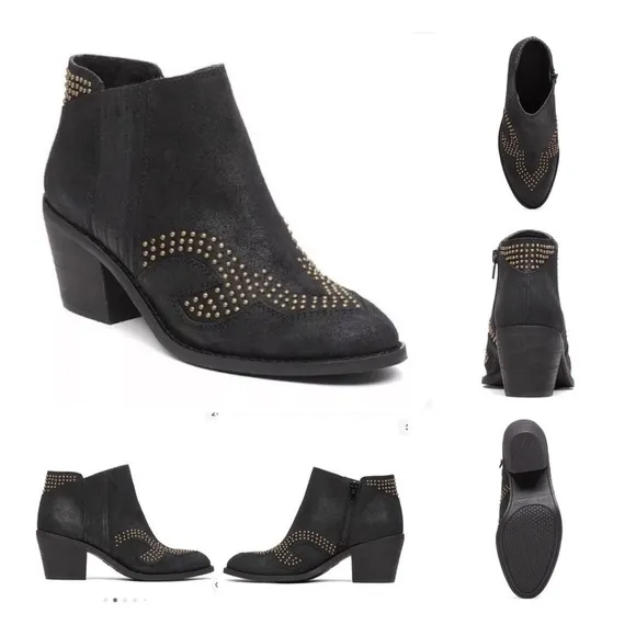 LUCKY Brand Maiaa Black Leather Studded Ankle Boots