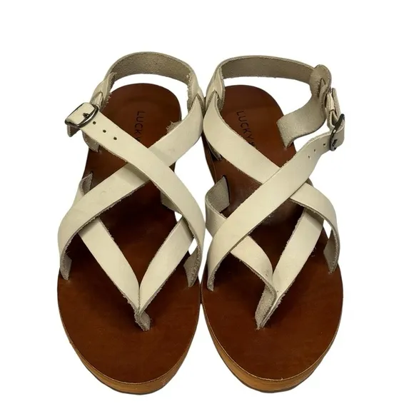 Lucky Brand Sandals Style Adinis Crisscross Straps 2” Wedge Comfort Footbed 6.5