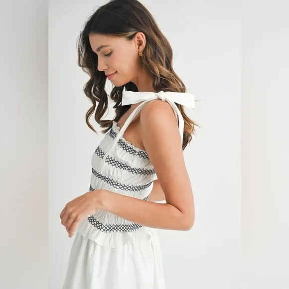 MABLE Smocked Bodice Bubble Midi Dress
