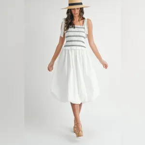 MABLE Smocked Bodice Bubble Midi Dress