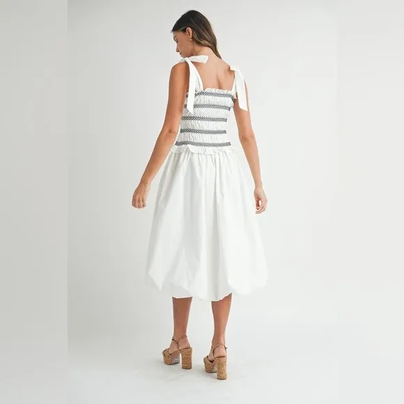 MABLE Smocked Bodice Bubble Midi Dress