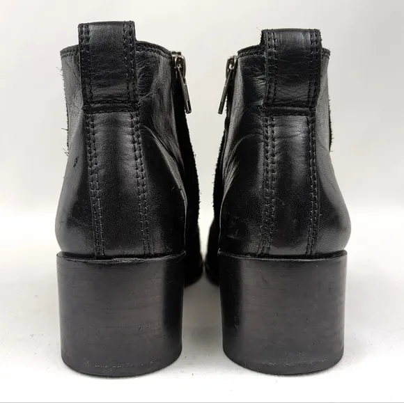 Madewell The Asher Suede and Leather Ankle Boot Block Heel Side Zipper Black 7.5
