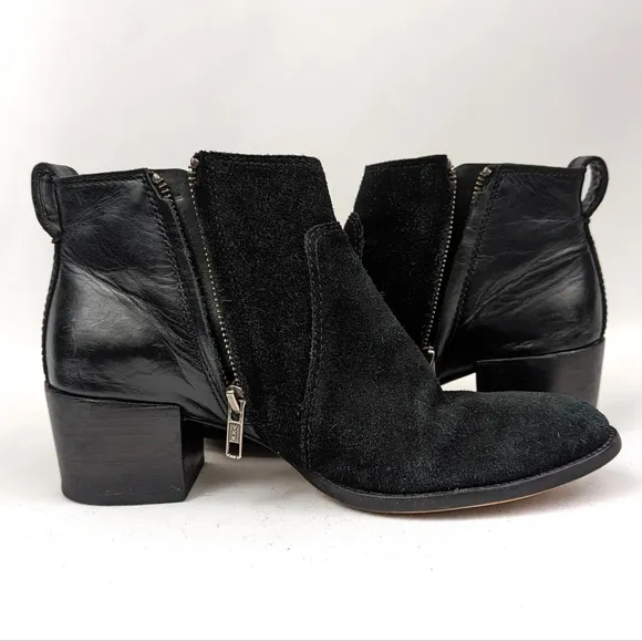 Madewell The Asher Suede and Leather Ankle Boot Block Heel Side Zipper Black 7.5