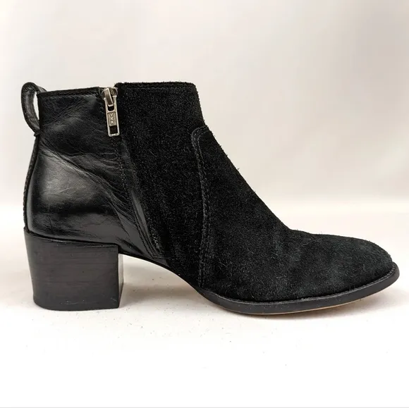 Madewell The Asher Suede and Leather Ankle Boot Block Heel Side Zipper Black 7.5