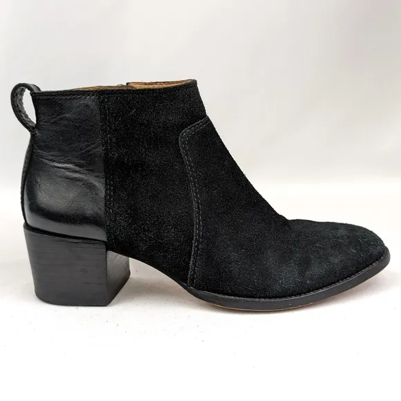 Madewell The Asher Suede and Leather Ankle Boot Block Heel Side Zipper Black 7.5