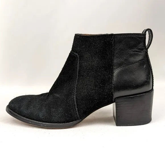 Madewell The Asher Suede and Leather Ankle Boot Block Heel Side Zipper Black 7.5