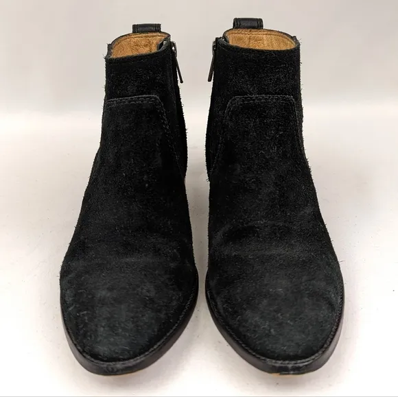 Madewell The Asher Suede and Leather Ankle Boot Block Heel Side Zipper Black 7.5