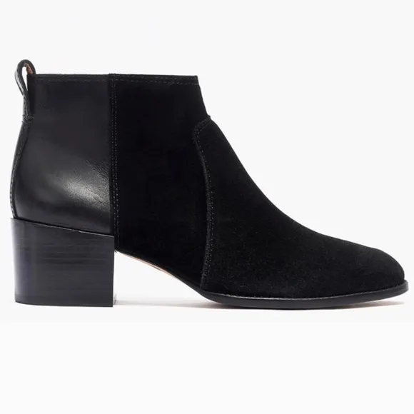 Madewell The Asher Suede and Leather Ankle Boot Block Heel Side Zipper Black 7.5