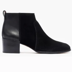 Madewell The Asher Suede and Leather Ankle Boot Block Heel Side Zipper Black 7.5