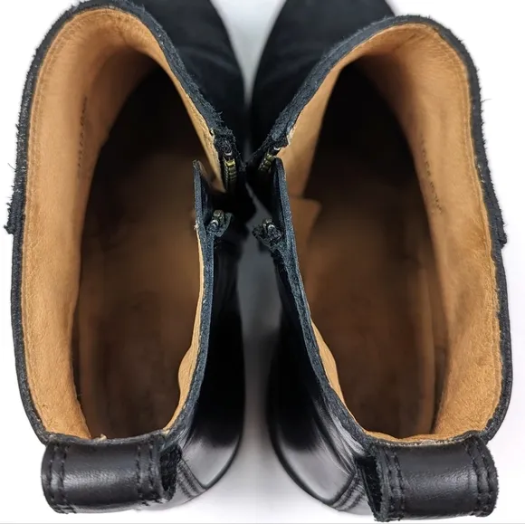 Madewell The Asher Suede and Leather Ankle Boot Block Heel Side Zipper Black 7.5