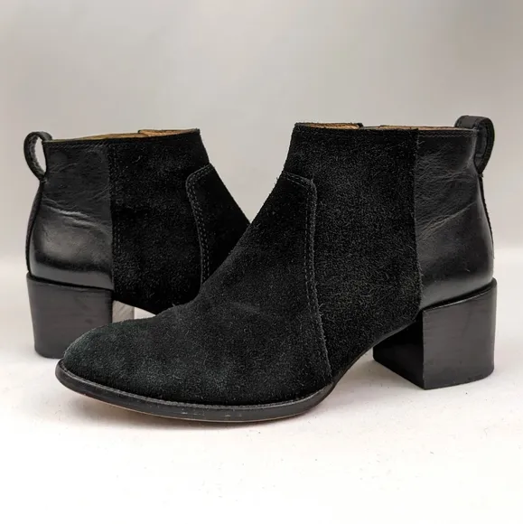 Madewell The Asher Suede and Leather Ankle Boot Block Heel Side Zipper Black 7.5