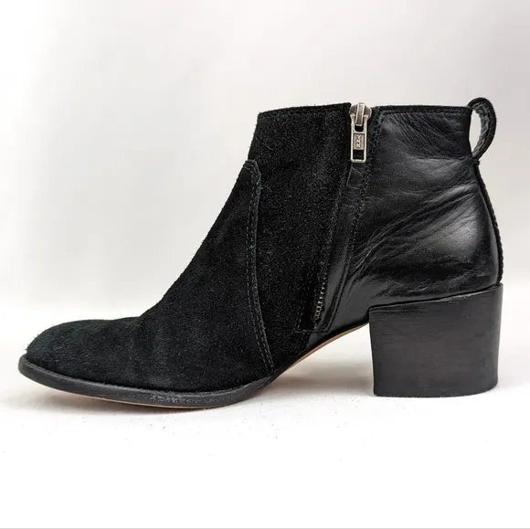 Madewell The Asher Suede and Leather Ankle Boot Block Heel Side Zipper Black 7.5