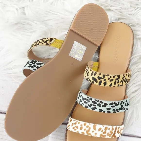Madewell Women's The Ilana Slide Sandal in Calf Hair Tan Size 7
