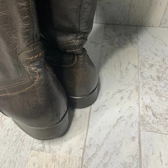 Mally Tall Riding Boots Women Size 41 Brown Leather Closed Toe Low Heel Side Zip