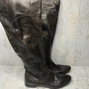 Mally Tall Riding Boots Women Size 41 Brown Leather Closed Toe Low Heel Side Zip