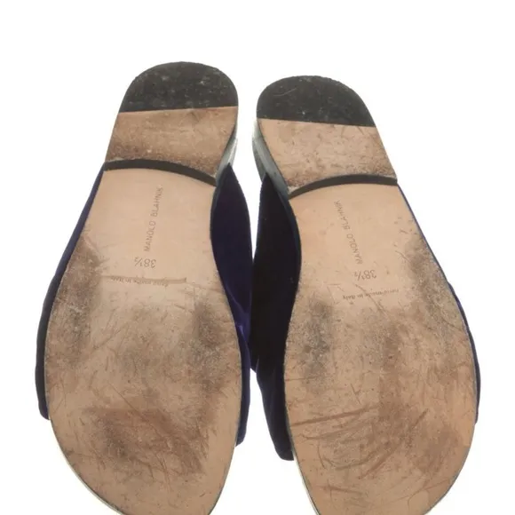 Manolo Blahnik Blue and Gold Slide Sandals