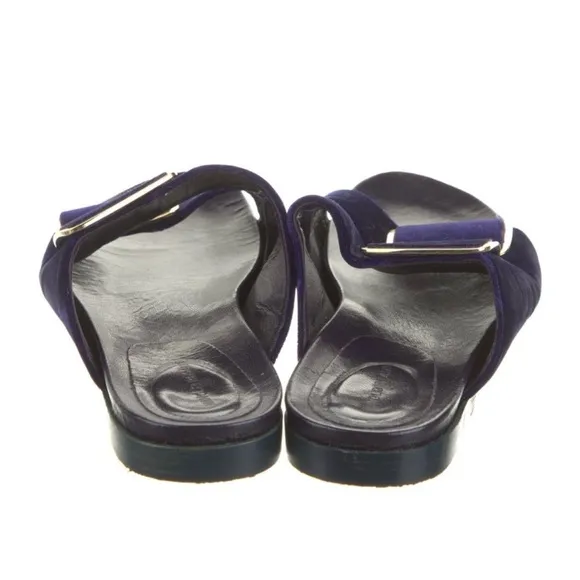 Manolo Blahnik Blue and Gold Slide Sandals