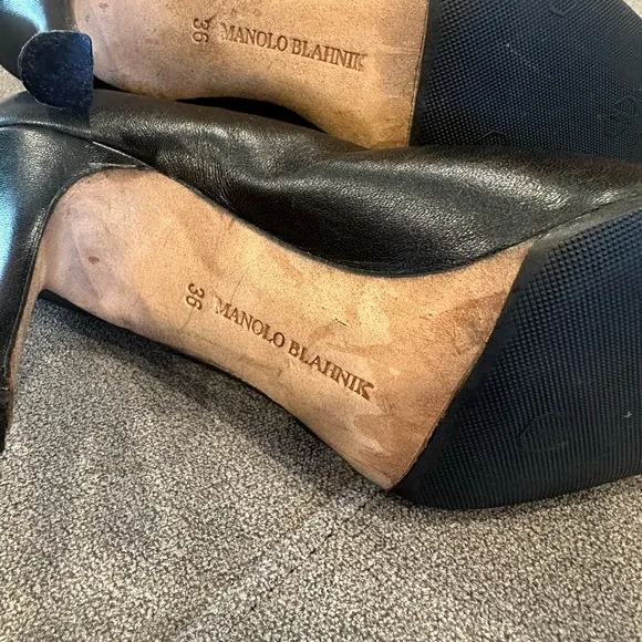 MANOLO BLAHNIKBlack Leather FloralEmbroidered Granada Tall Boots Size 36/ 5.5