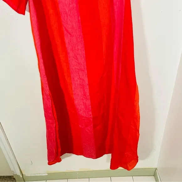 Mara Hoffman Kamala Off the Shoulder Striped Midi Dress Linen Beach Pool Light