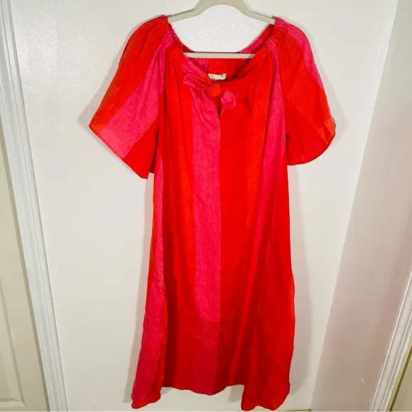 Mara Hoffman Kamala Off the Shoulder Striped Midi Dress Linen Beach Pool Light