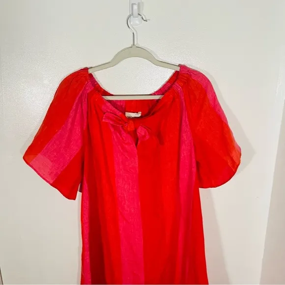 Mara Hoffman Kamala Off the Shoulder Striped Midi Dress Linen Beach Pool Light
