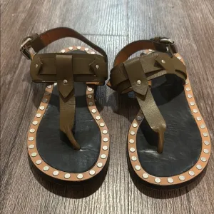 Marni Brown Leather Studded Sandals