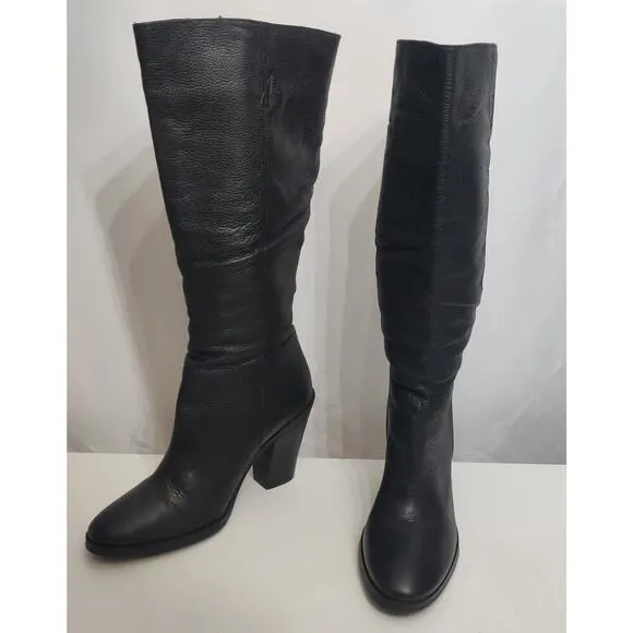 Matisse Raquel Black Leather Tall Block Heel Boots Sz 9.5 M