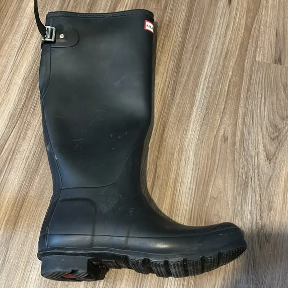 Matte black tall hunter boots