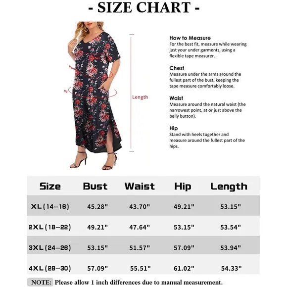Maxi Short Sleeve Casual Loose Floral Print Split Long Dress with Pockets