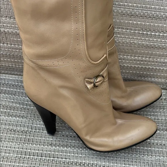 MAYLE LADIES TAN/BROWN TALL HEEL BOOTS-10