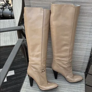 MAYLE LADIES TAN/BROWN TALL HEEL BOOTS-10