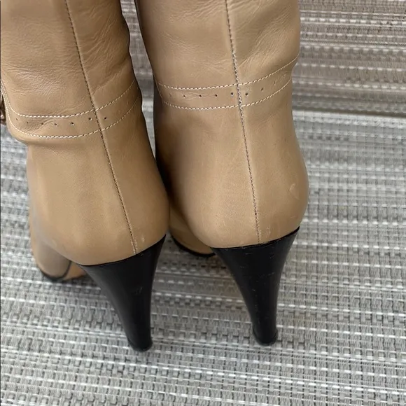 MAYLE LADIES TAN/BROWN TALL HEEL BOOTS-10