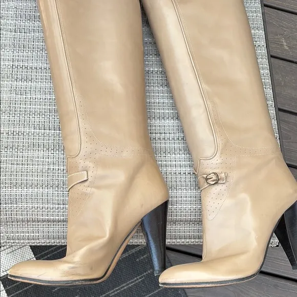 MAYLE LADIES TAN/BROWN TALL HEEL BOOTS-10