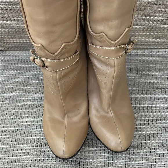 MAYLE LADIES TAN/BROWN TALL HEEL BOOTS-10