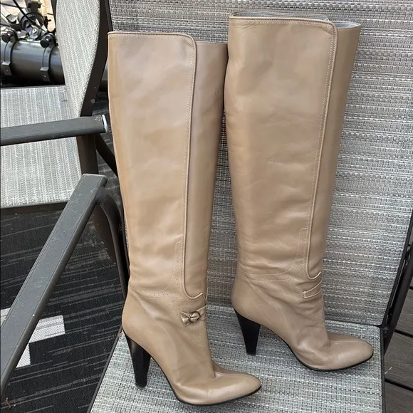 MAYLE LADIES TAN/BROWN TALL HEEL BOOTS-10
