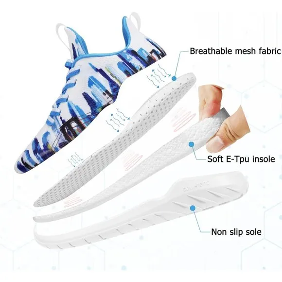 Mens Blue Running Shoes Lightweight Fashion Stylish Sports Workout Gym Sneakers