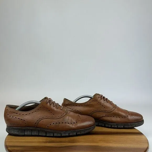 Mens Cole Haan Zerogrand Brown Leather Brogue Wingtip Dress Shoes Size 10 W GUC‎